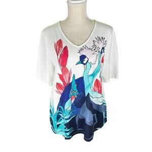 NWT Chico’s Crowned Crane T-shirt Women's Large/2 Sequins Beaded Colorful V-neck